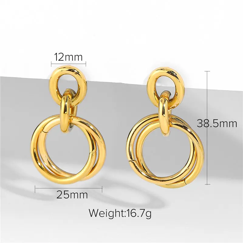 

HelloLook 18K Gold Big Circle Earrings for Women Rock Drop Earrings Unique High Quality Stainless Steel Round Dangle Earrings
