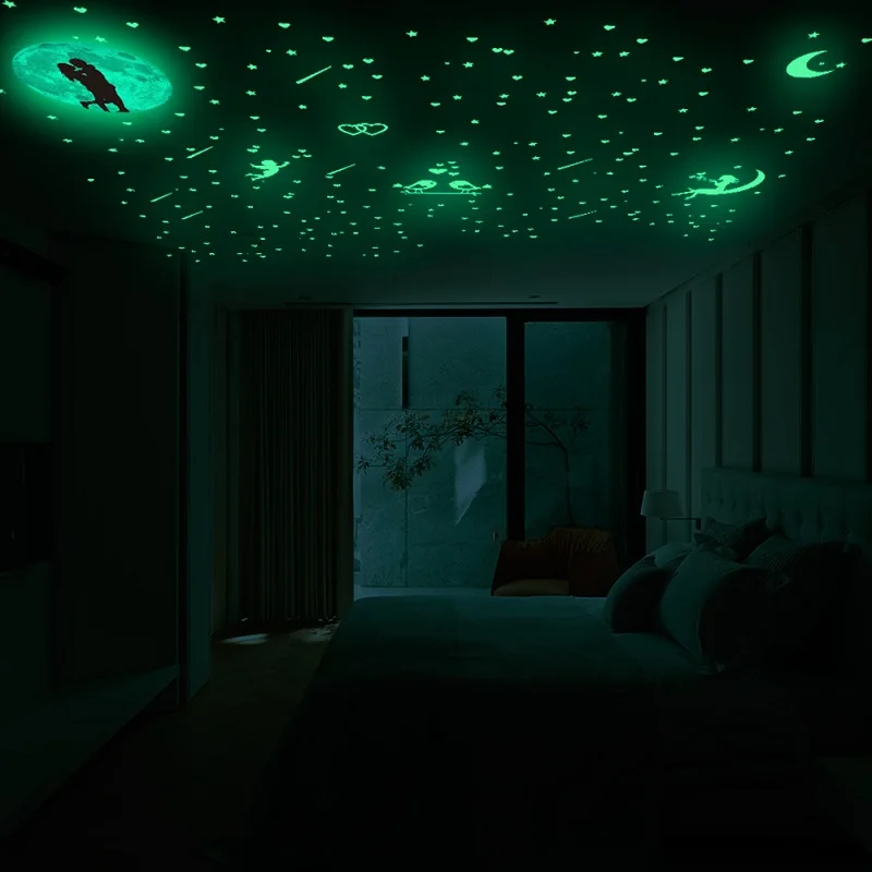 Zollor 30 см светящиеся влюбленные Луна Ангел Звезда Настенная Наклейка Спальня