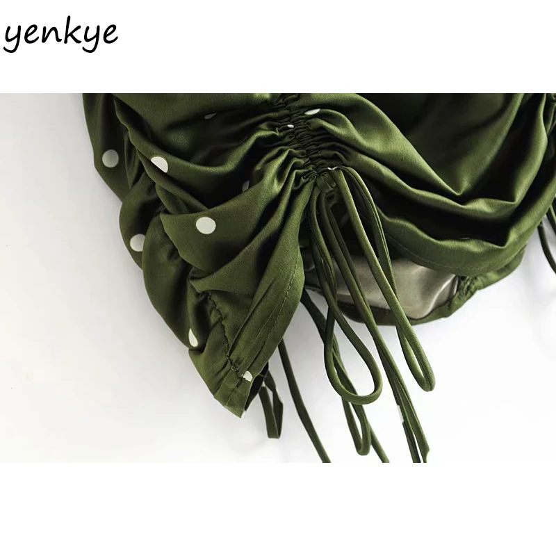 2019 для женщин в винтажном стиле горошек со шнурком Драпированное Платье