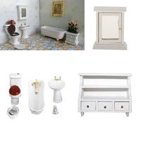 Dollhouse Bathroom Toilet Basin Brush Stand Mirror Box Cabinet Set for 1 12 Scale