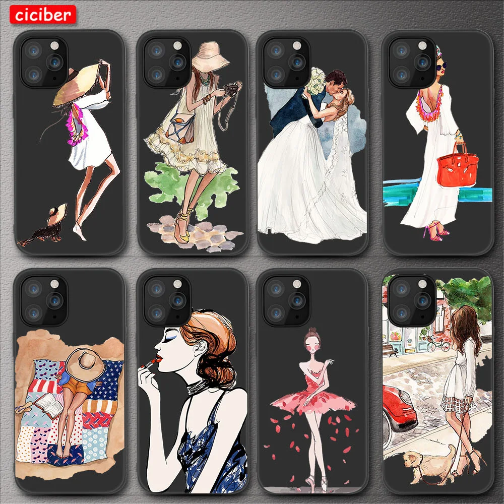 

Travel Girl Phone Case For iPhone 11 12 Pro Max Mini Cover for iPhone 7 8 6 6S Plus X XR XS MAX 5S SE 2020 Soft TPU Coque Fundas
