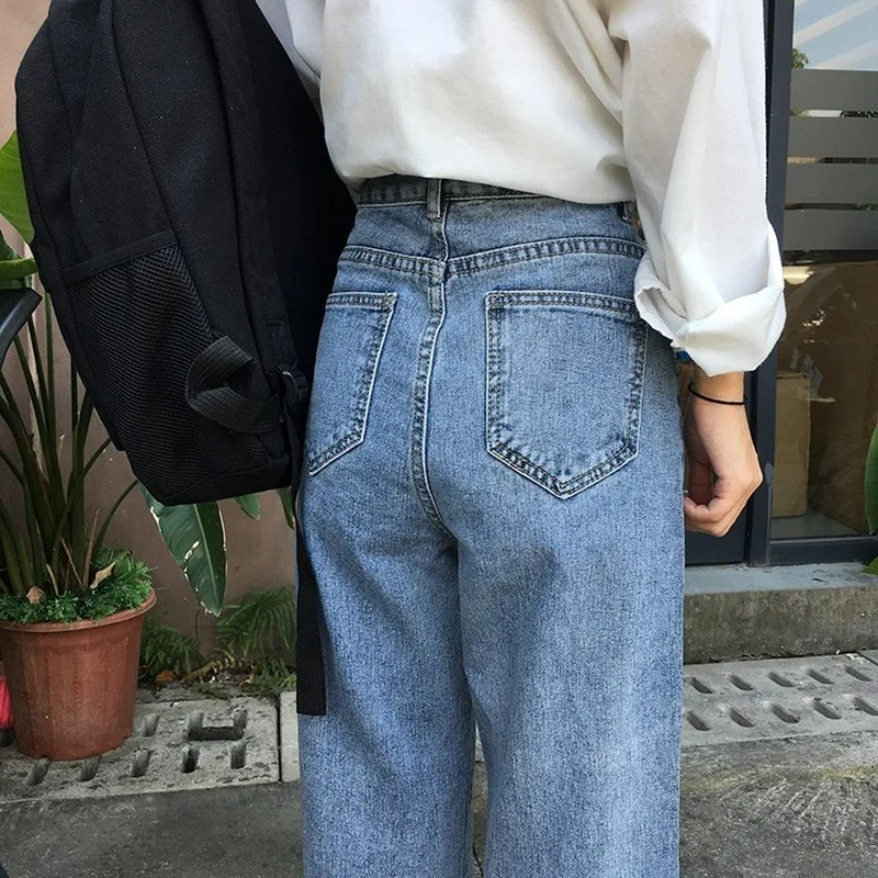 

Trousers Women 2020 New Trendy Korean Style Loose Casual Retro Womens High Waist Jeans Pockets Denim All Match Simple Plus Size