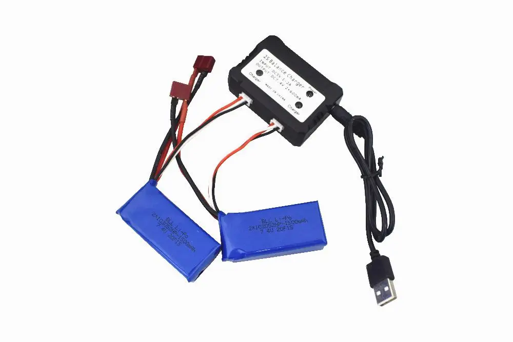 

RCtown 2PCS 7.4V 1500mah Lithium Battery 2 in 1 Charger for WLTOYS A959-B A969-B A979-B K929-B 144001 RC Car