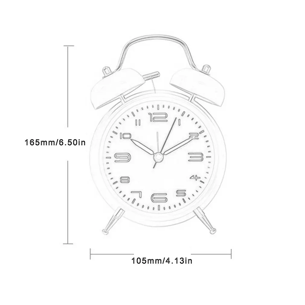 Metal Loud Alarm Clock Stylish Bells Desktop Clock Mechanical Stand Clock Battery Operated Wake Up Alarm Clock Night Light images - 6