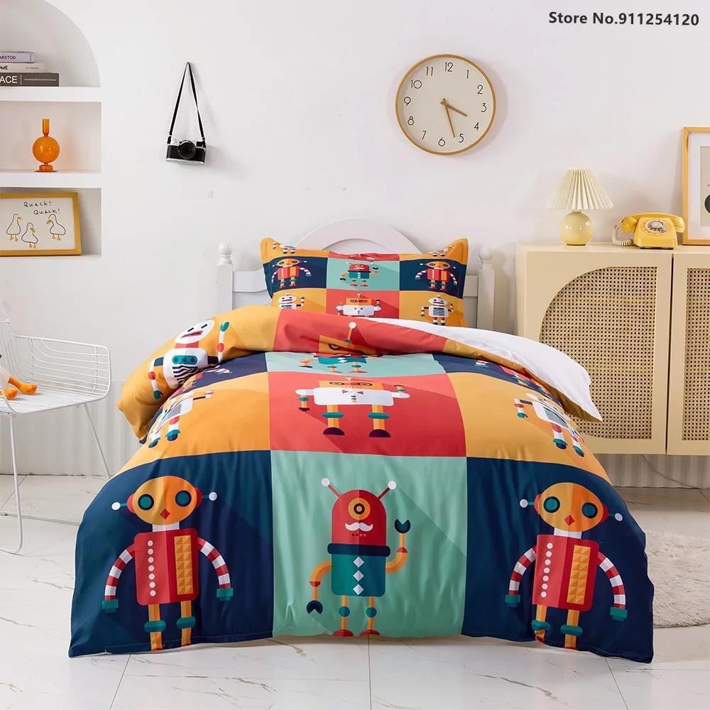 Robot Cartoon Duvet Cover Sets Single Double Queen King Size Luxury Bedroom Quilt Bedding Home Textiles No Sheet | Дом и сад