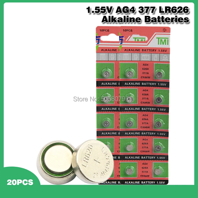 20 шт. батарейки 1 55 в AG4 LR626 377 G4 SR626 177 щелочные 626A 377A CX66W для часов игрушек пультов
