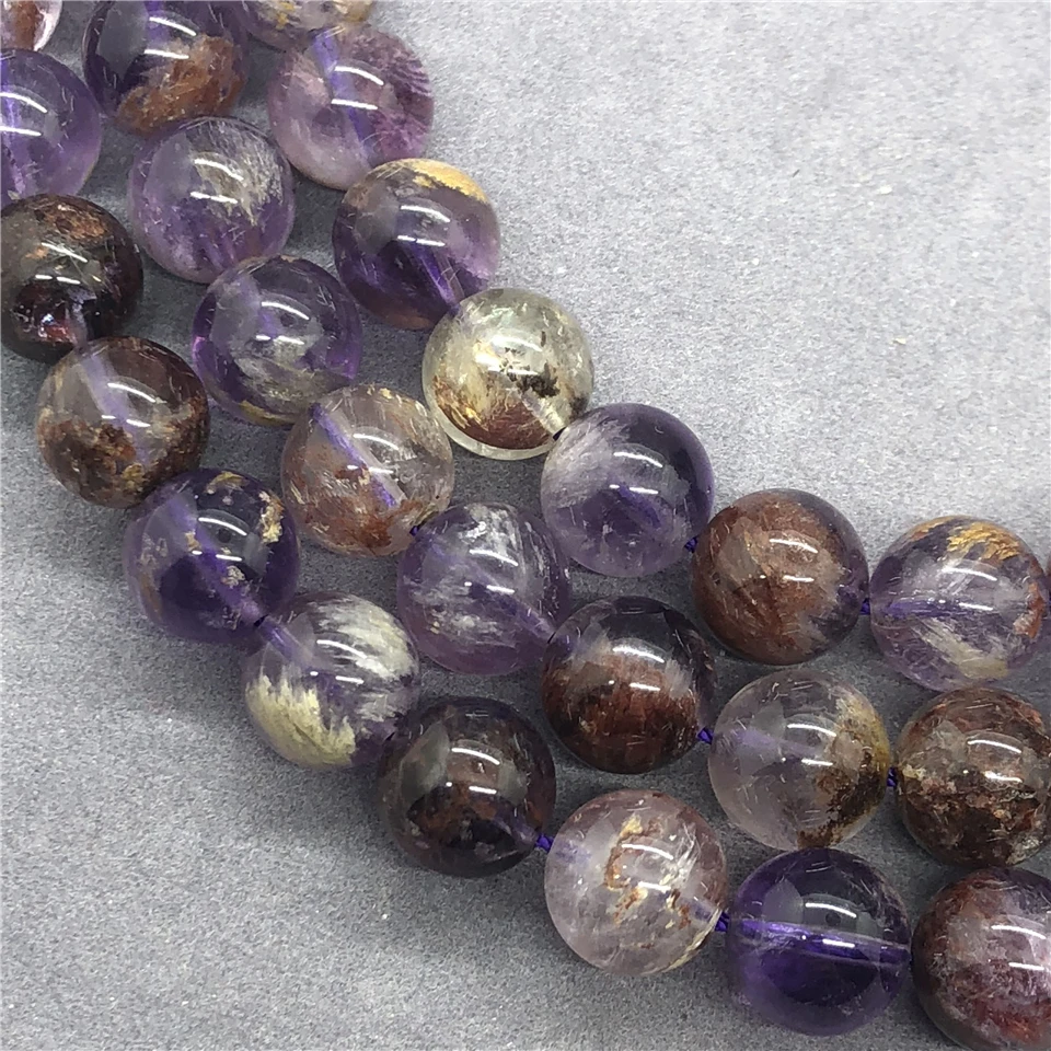 Фиолетовые фантомные кварцевые хрустальные бусины 6-12 мм круглые из натурального