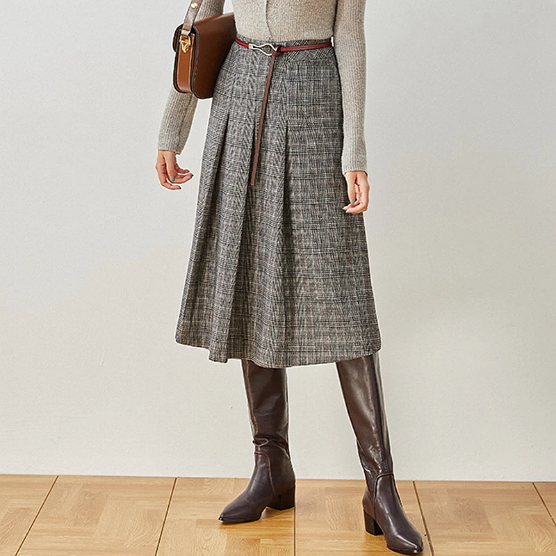 Skirt Women 70% Polyester 30% Viscose Plaid Elegant Style Autumn And Winter Female Skirts Classic Design New Fashion