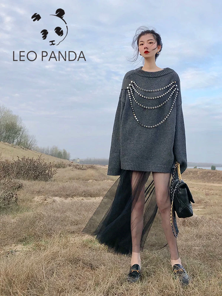 

2020 Korean Beads Fashion Ladies Full Sleeve Women Knitting Sweater Solid O-Neck Pullover And Jumper Loose Sweater Hot Sale