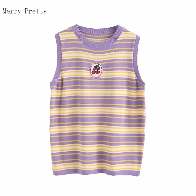 

Women Sweater Vest Patchwork Knitted Top Cartoon Appliques O-neck Sleeveless Female Korea Style 2020 Women's Knitwear Clothing