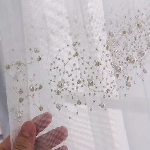 Роскошные красивые 3D жемчужные серия серые тюлевые шторы для спальни бриллианты ярко-белые прозрачные для окна гостиной кухни