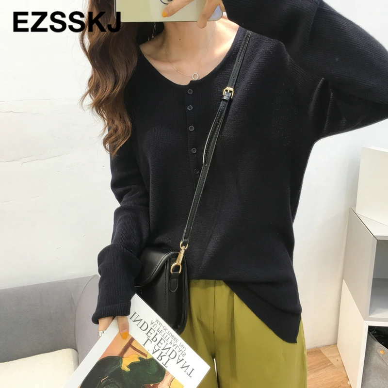 Женский Трикотажный Свитер оверсайз повседневный однобортный свитер в