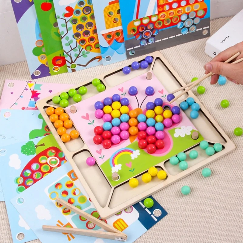 

2021 New Montessori Wooden Toy Hand Brain Training Bead Color Classification Game Infant Early Childhood Educational Toys