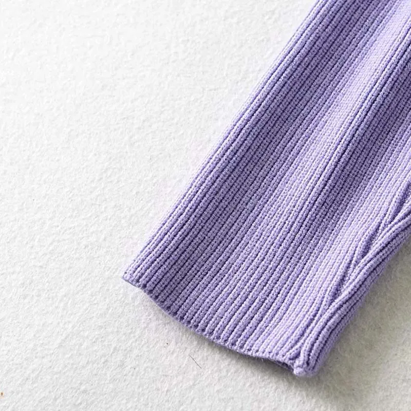 Модный женский винтажный однотонный эластичный вязаный свитер ZRN 2020 укороченный