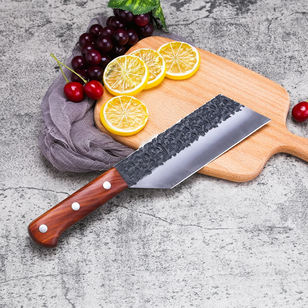 

XYj Stainless Steel Kitchen Chef Tool Chinese Meat Cleaver Slicing Cutting Knife Non-Slip Wooden Handle Anti-Rust Multiple Use