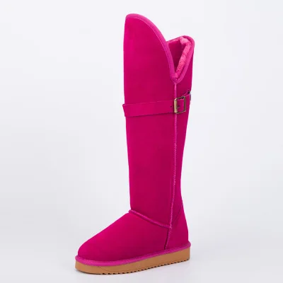 rose nubuck Зимние сапоги до колена высокие зимние сапоги из натуральной воловьей кожи замшевая женская обувь на плоской подошве водонепроницаемая обувь с пряжкой - Цвет: rose nubuck
