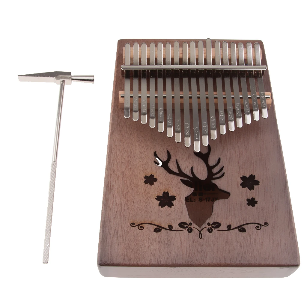 17 Keys Kalimba Thumb Piano Standard C Tune Single Board Professional Finger Piano w/ Tune Hammer Black Deer Home Decoration enlarge