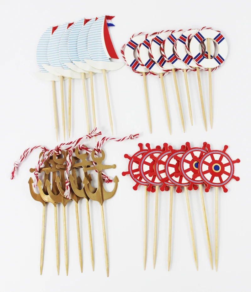 Ahoy мальчик Морской парусник день рождения капкейк Топпер Фото Реквизит с днем