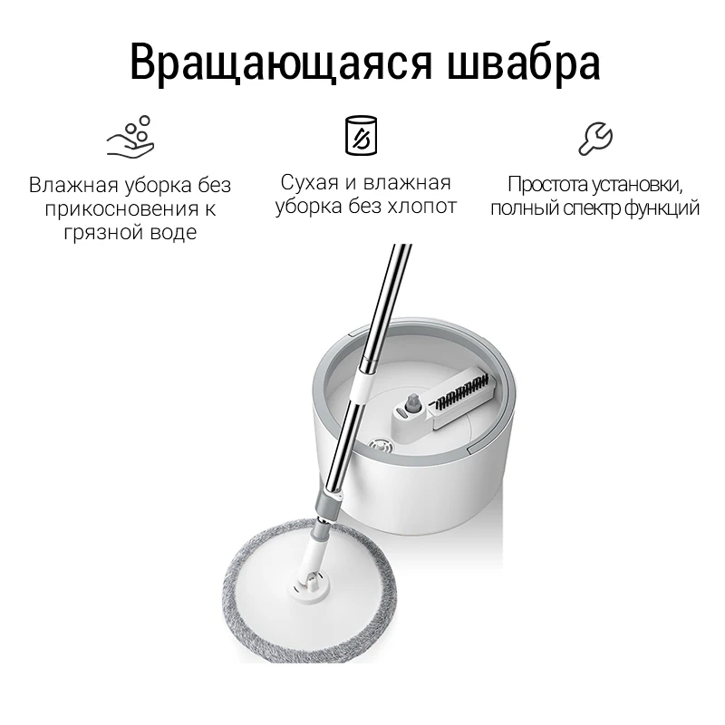 Волшебная круглая швабра из микрофибры и ведро ручная стирка вращающаяся на 360