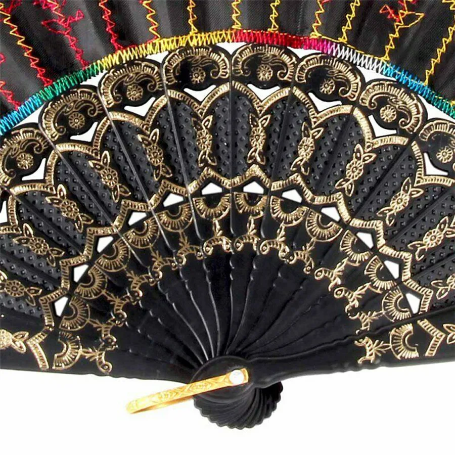

Summer Chinese/Spanish Style Dance Wedding Party Silk Cloth Folding Hand Held Flower Fan Dance Party Pocket Colorful Decor