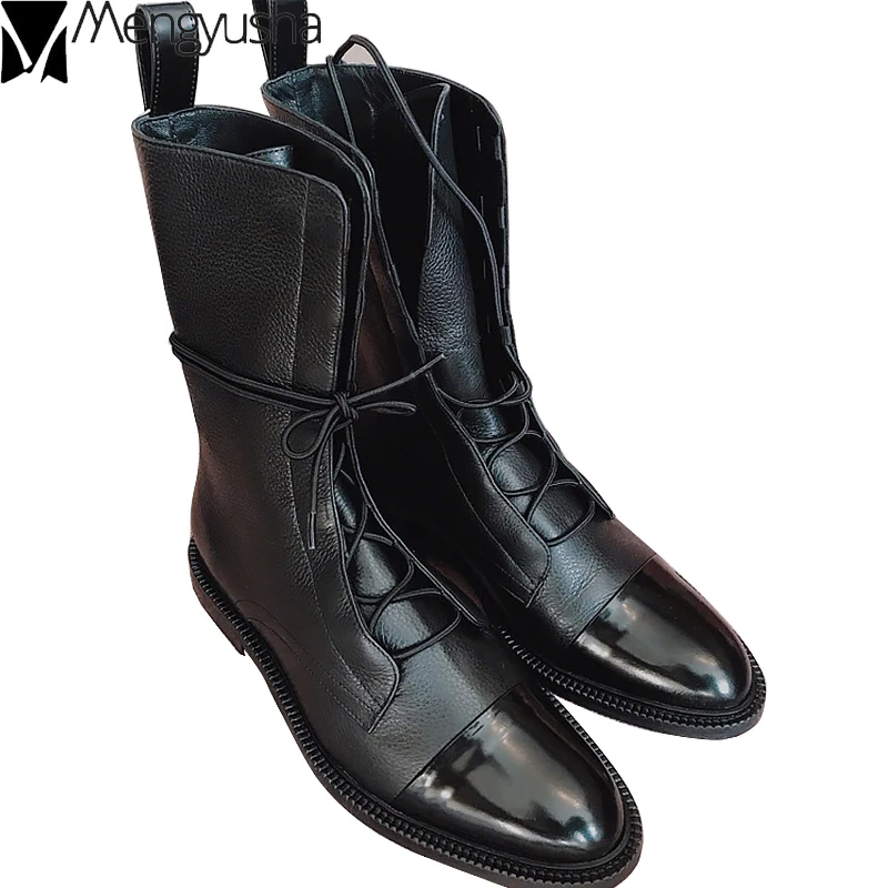 Женские ботинки в стиле панк мотоциклетные до середины икры с острым носком и