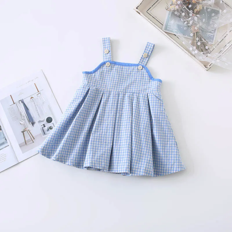 

Spring New Arrival Korean style cotton all-match princess plaid suspender vest dress for cute fashion sweet baby girls