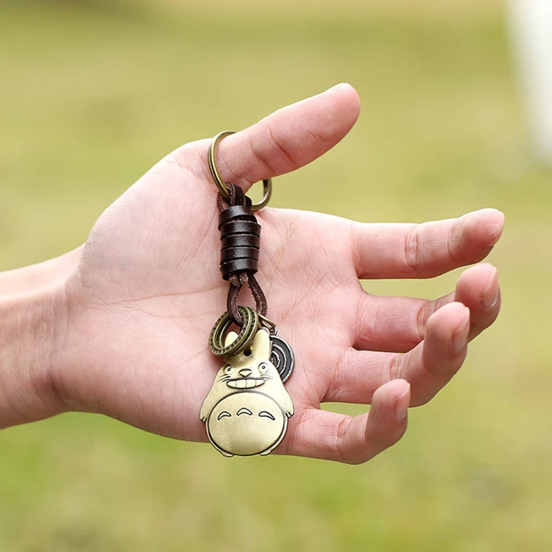 Винтажном стиле из воловьей кожи бронзового сплава брелок Тоторо в панк робот