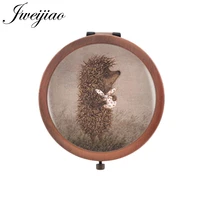 youhaken hedgehog in the fog pocket mirror cartoon vintage copper metal glass cabochon portable compact floding makeup mirrors
