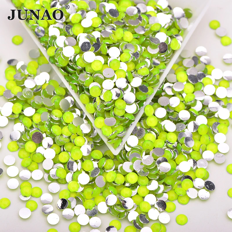 

JUNAO 12mm Neon Yellow Color Round Nail Rhinestone Flatback Crystal Stickers Resin Strass Applique For DIY Clothes Jewelry