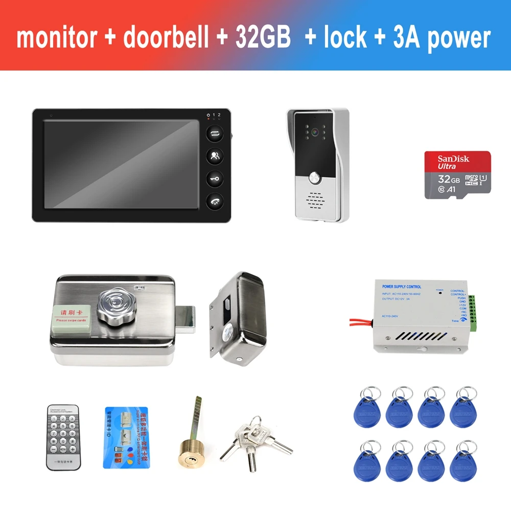 lock 2 Видеодомофон проводной дверной домофон и электронный RFID дверной замок с записью обнаружения движения для домашнего видео дверной звонок Система - Цвет: lock 2