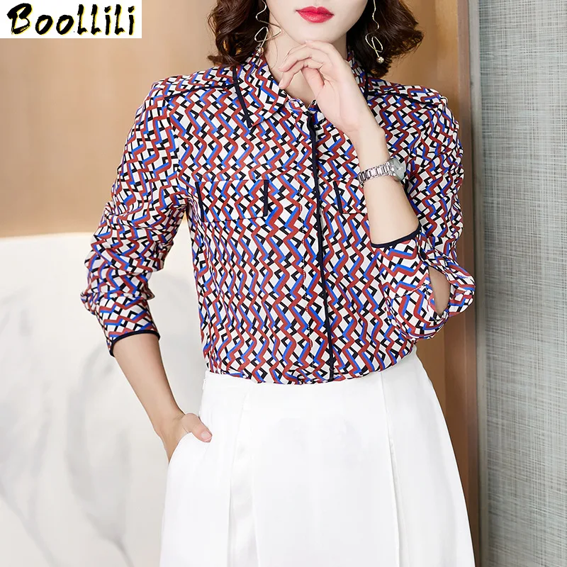 Boollili Real Silk Shirt Womens Tops and Blouses Office Lady Women Tops Spring Autumn Vintage Blusas Mujer De Moda 2020
