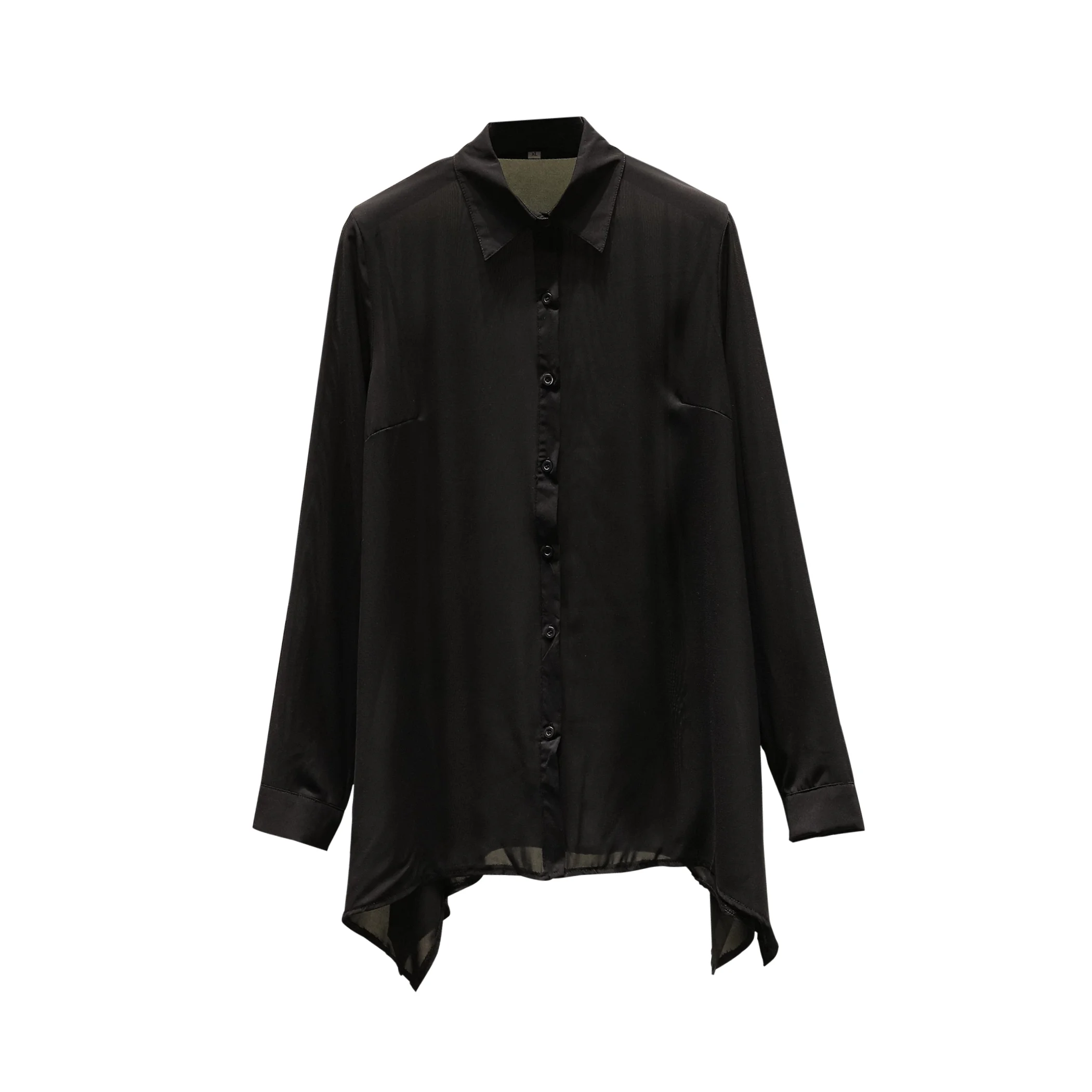 

SuperAen Black Shirts Spring Plus Size Solid Turn-down Collar Full Womens Tops