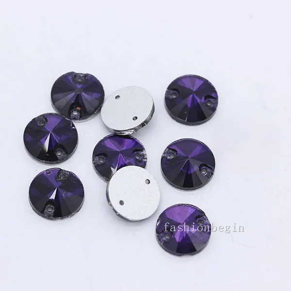 violet 48p 12 мм Ассорти стеклянный камень Круглый Rivoli пришивные стразы с плоской задней частью с кристаллами ювелирные изделия с 2 отверстиями для швейных бусин - Цвет: violet