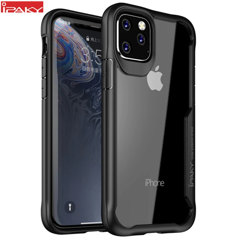 Black Для iPhone 11 Чехол IPAKY для iPhone 11 Pro чехол силиконовый акриловый Гибридный противоударный Прозрачный чехол для iPhone 11 Pro Max чехол - Цвет: Black