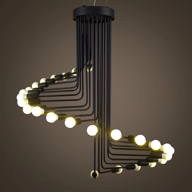 Черный железо спиральный подвесной светильник современный ретро промышленного