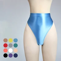 unisex womens oily shiny high waist t shaped short pants buttocks sexy glossy bikini t back underpants high fork briefs for men