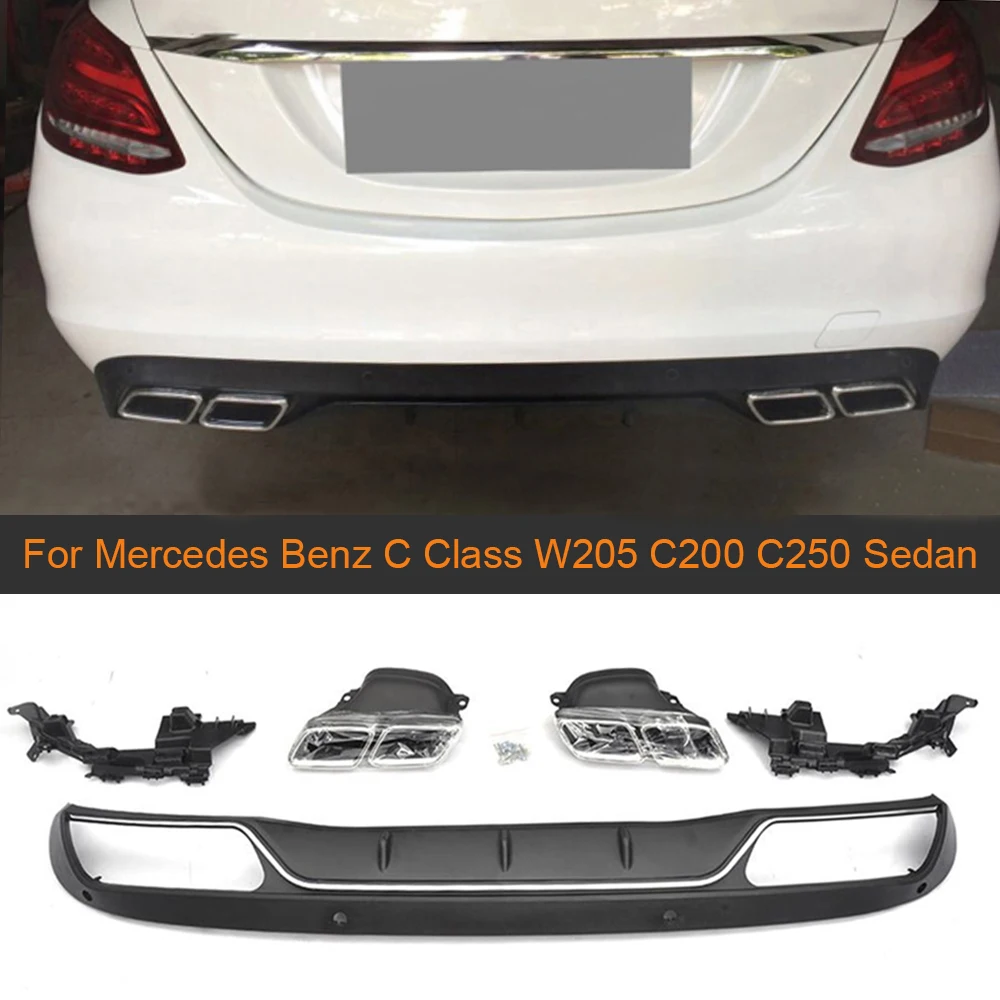 PP авто задний диффузор с Глушитель для Mercedes Benz C Class W205 C200 C250 Седан 4-дверный- спортивный/Non C63 AMG