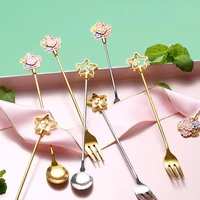 stainless steel spoons gold silver mini five pointed star spoons for coffee tea dessert drink mixing milkshake spoon kitchen sup