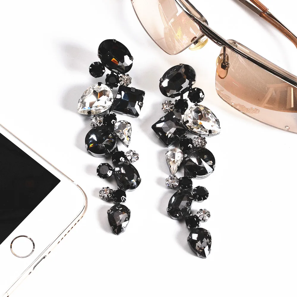 Pendientes elegantes negros, grises y blancos, accesorios de diamantes de imitación de lujo para mujer, piedras de forma especial, joyería colorida CORUIXI