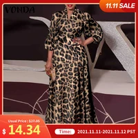 2021 vonda women dress spring long sleeve party maxi long dress vintage leopard print party vestido oversized casual robe femme