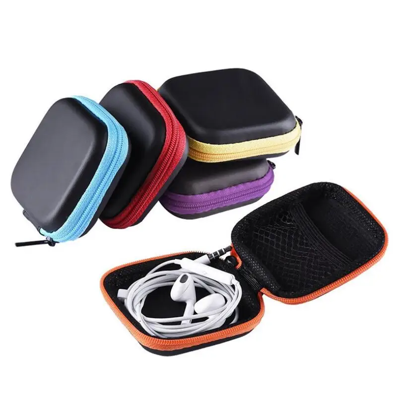 Verkauf Kopfhörer Fall PU Leder Ohrhörer Pouch Mini Zipper Kopfhörer Box Schutzhülle USB Kabel Organizer Taschen LX2803