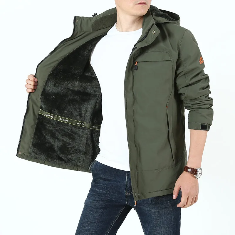 

men Winter with velvet hooded jacket long big yards with thick jacket in outdoor men's clothing wholesale cotton coat