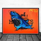 Абстрактная Роскошная Синяя Акула, холст, картина маслом, постер на стену, домашнее искусство, декоративные граффити, картины для гостиной