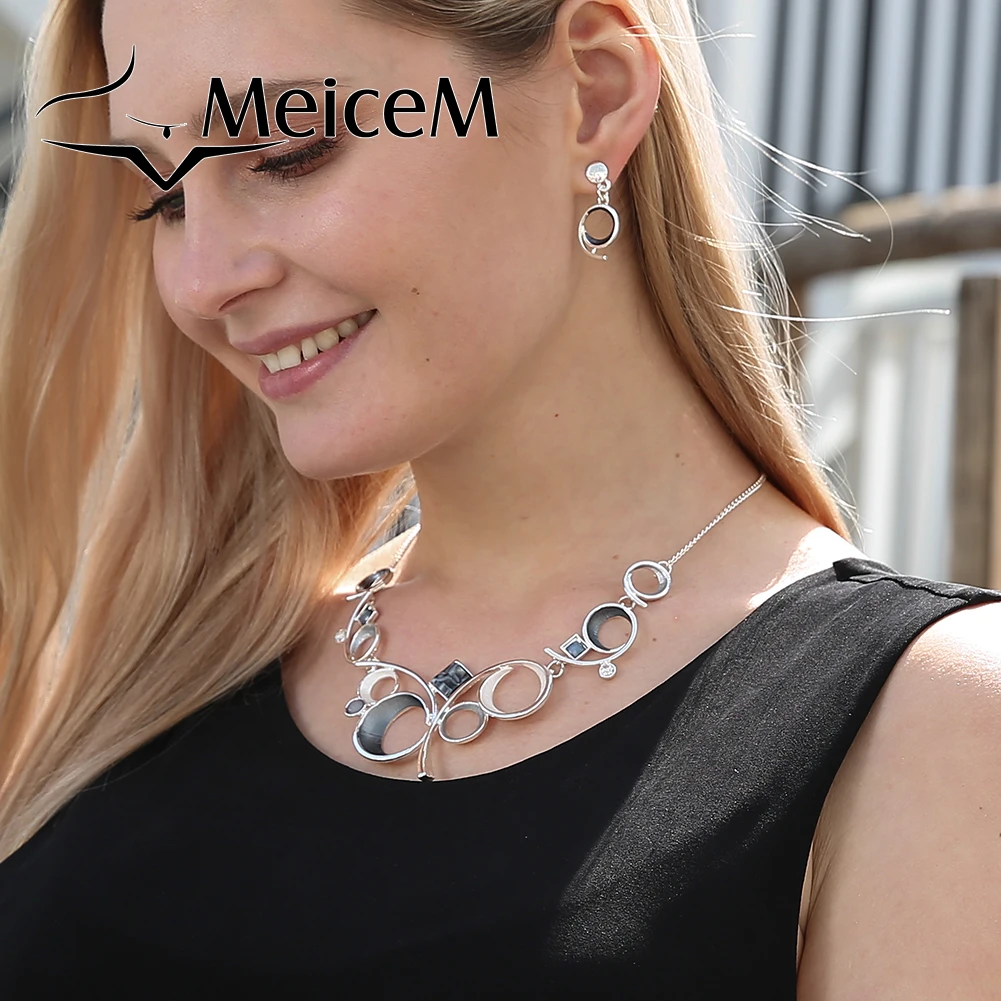 

MeiceM Big Circle Chain Choker Necklace Jewelry Enamel Geometric Necklaces for Women Female Resin Collier Collares Wholesale