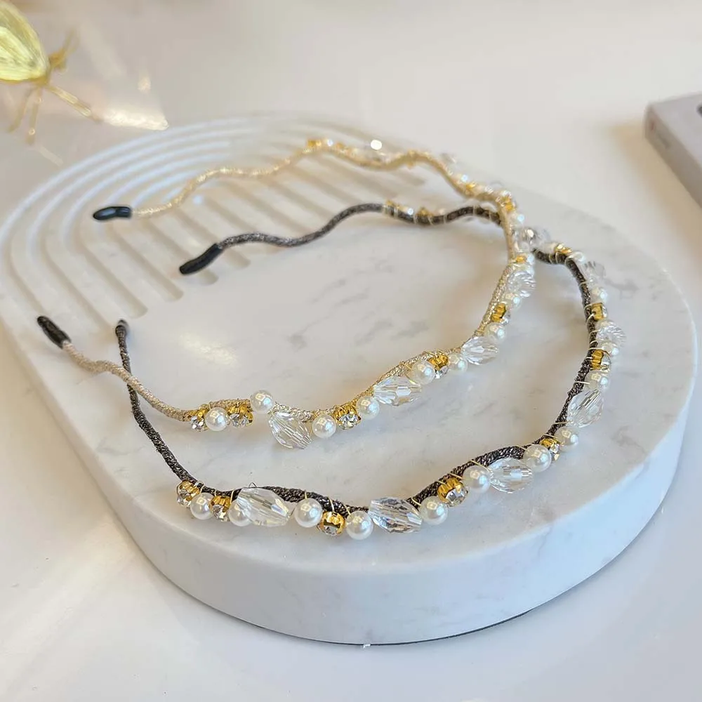 

New Fashion Elegant Crystal Headbands Rhinestone Pearls Wave Hairbands Girls Headbands Tiara Hair Accessories