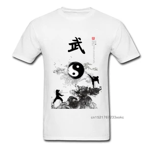 Мужская хлопковая футболка Yin Yang Kung Fu, белая футболка с коротким рукавом и рисунком водных чернил в традиционном китайском стиле, уникальный дизайн