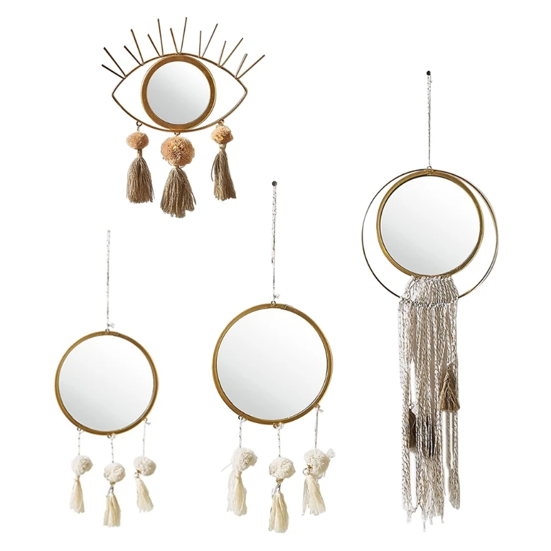 

MXLB Wall Hanging Mirror Boho Decorative Dressing Makeup Mirrors for Apartment Livingroom Bedroom Dorm Room Entryways
