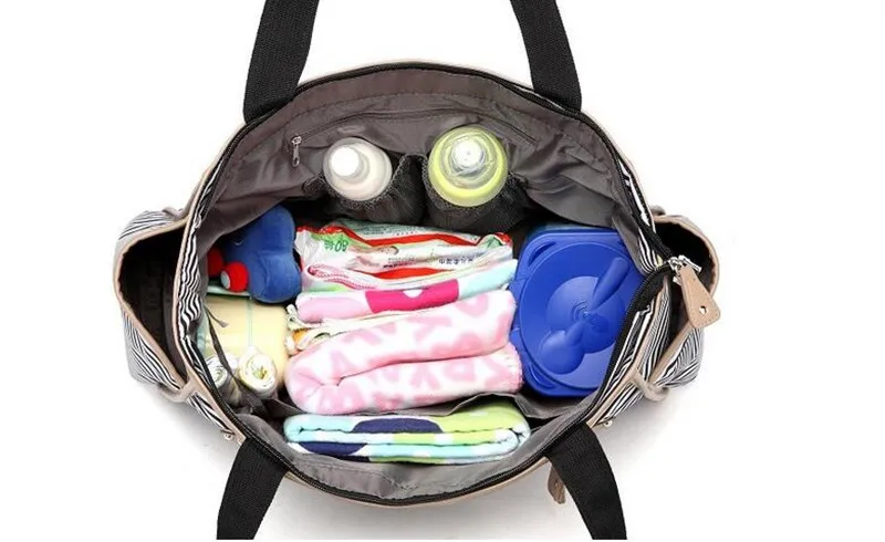 

2021 Nieuwe Luiertas Voor Mama Streep Luiertas Duurzaam Baby Tassen Voor Wandelwagen Baby Changing Bag Bolso Maternidad Tote