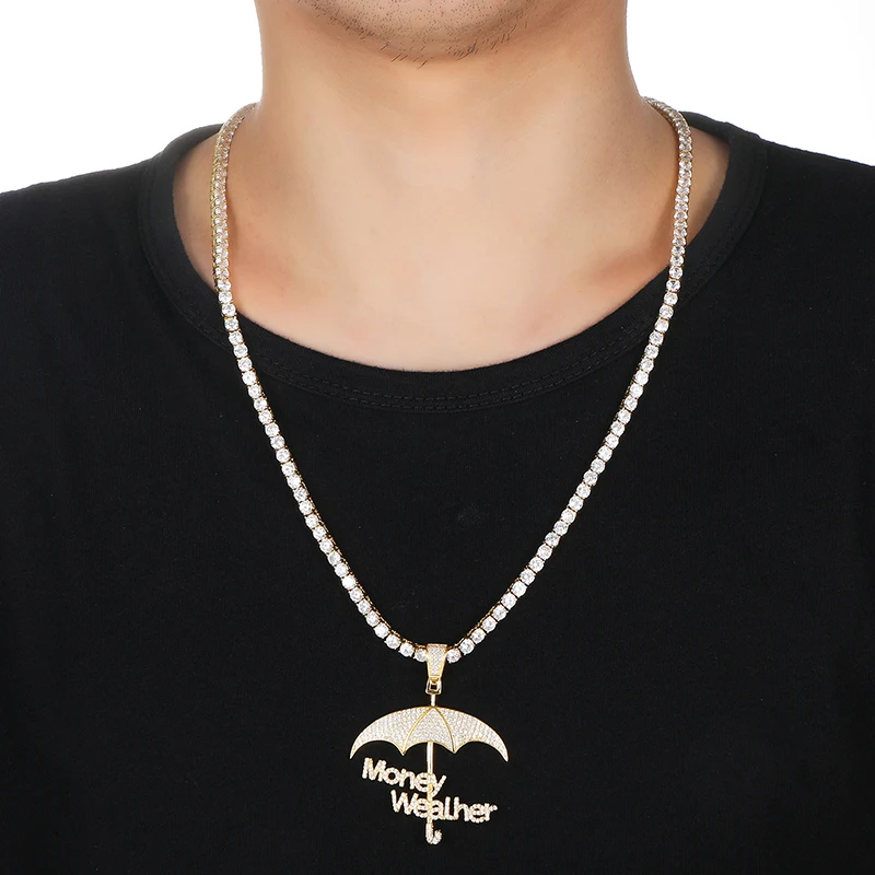 US7 Bling Iced Out Umbrella & Money Wealher кулон и шейный платок с микро закрепкой CZ для мужчин хип хоп ювелирные