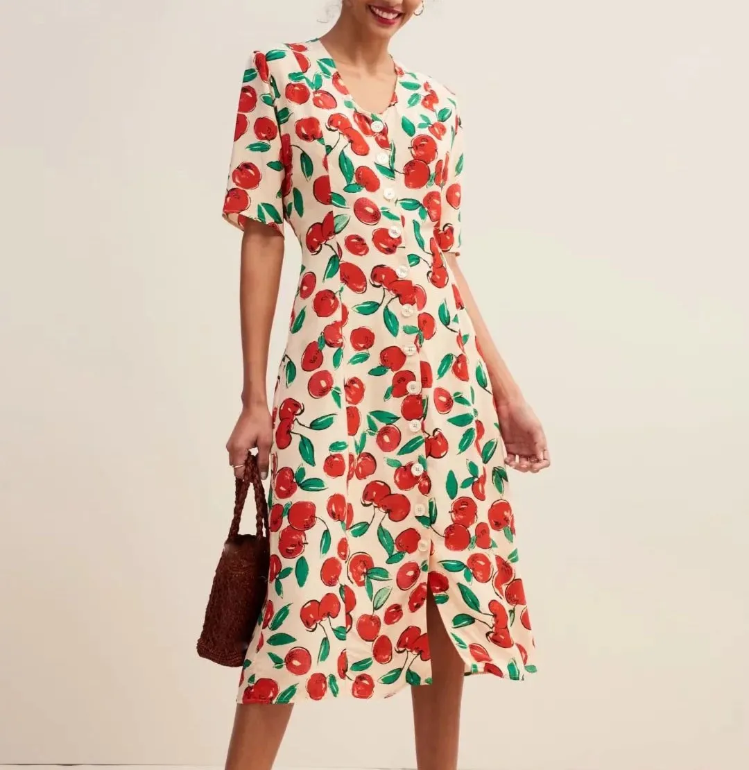 Летнее женское повседневное винтажное платье с коротким рукавом тонкое